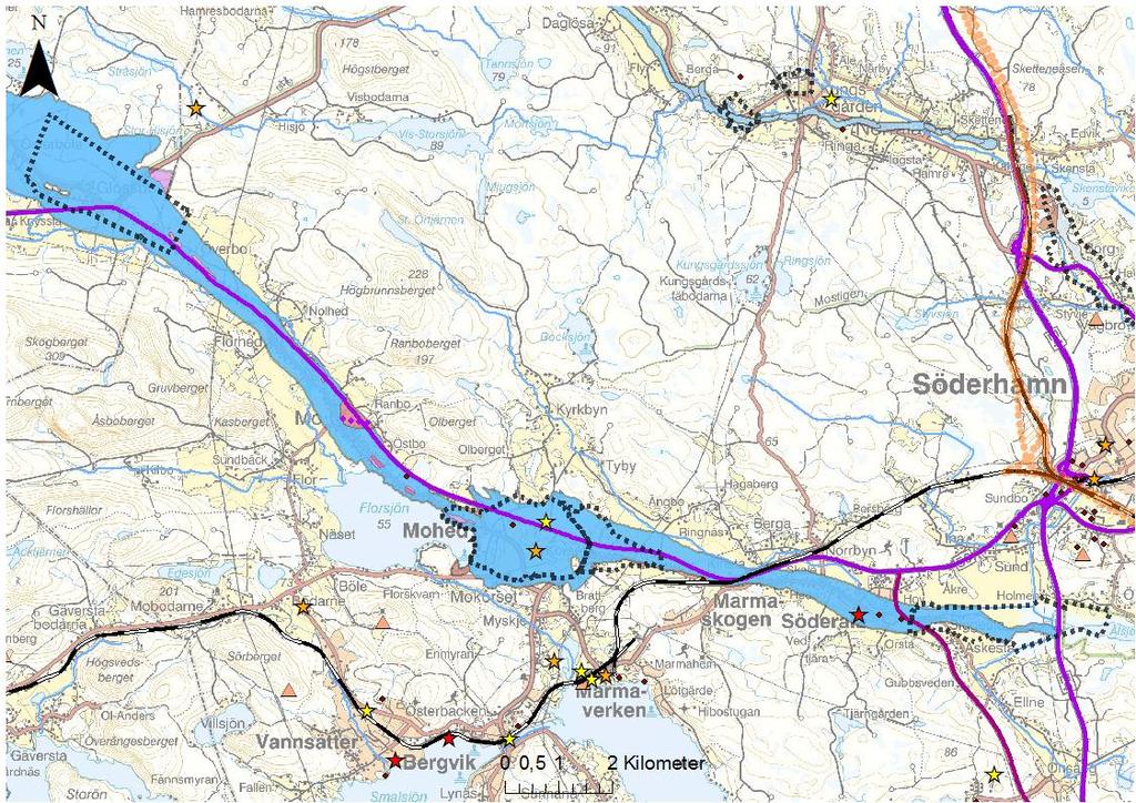 NV VicNatur Vattenskyddsområde - planerad - framtida Potentiellt förorenade områden EBH Riskklass/Preciserad status efter åtgärd ^_ 1 ^_ 2 ^_ 3 G Kyrkor Y Tillsynsobjekt, C, U och K A och B #*