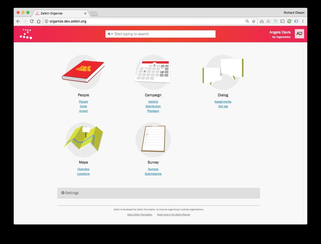 Zetkin Organize Zetkins organisatörsverktyg Modern webbapplikation Fungerar på