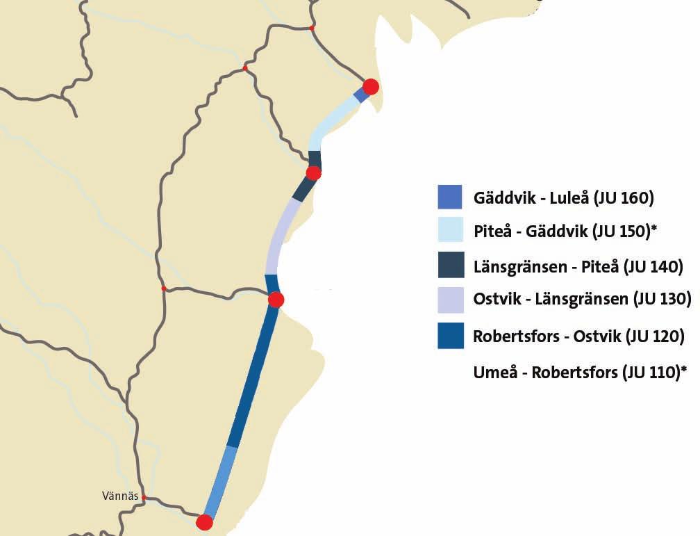 2 Inledning Planeringen av - en ny järnväg mellan Umeå och Luleå - är indelat i sex olika järnvägsutredningar (se figur 2.0.1).