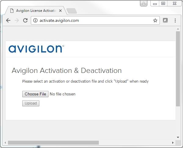 8. Öppna en webbläsare och gå till http://activate.avigilon.com. Figur 3: Licensaktiveringssidan för Avigilon 9. Bläddra till.nyckeln filen och klicka på överför. Den genererade licensfilen (.