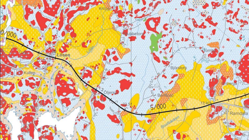 För E22:s sträckning Lösen-Ramdala har SGU från projektets början haft detaljerade jordartskartor att tillgå.