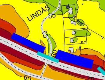 Vall 4 m Vall 6 m Skärm 2,5 m Förslag på kombination av bullervallar och bullerskärm vid västra Lindås.