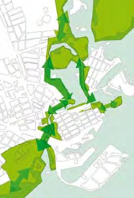 (Fördjupad översiktsplan för Kvarnholmen med omgivande vattenrum, Antagen av kommunfullmäktige 2011-12-19) En framtida utveckling av grönstrukturen eftersträvas i