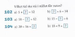 Figur 1. Ur Matte Direkt Borgen 4A, s. 52. Exempel på algebrauppgift i ett aritmetikkapitel.