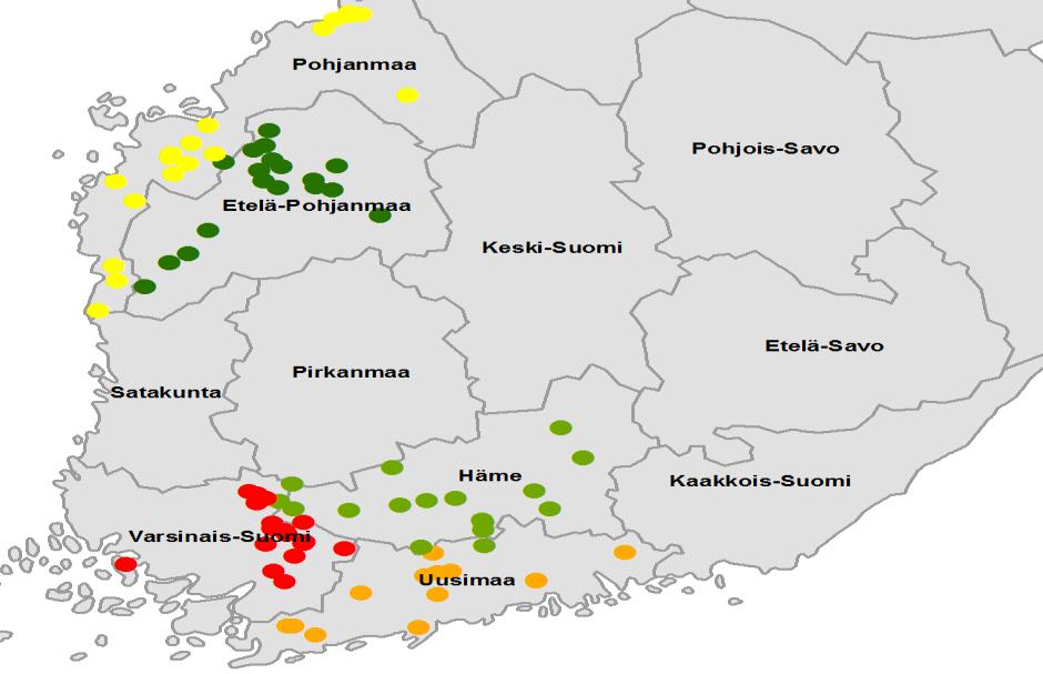 av växtskadegörare & odlingsmetoder år 2011: 102 skiften, år 2012: 85 skiften Tavastehus, Nyland, Eg.