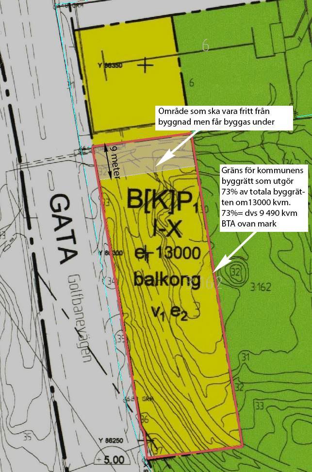 3(6) BILD 2: Utdrag ur plankartan D 262 med rödmarkering av Fastigheten. Planbestämmelsen e 2 3 anger tre huvudbyggnader för bostadsområdet.