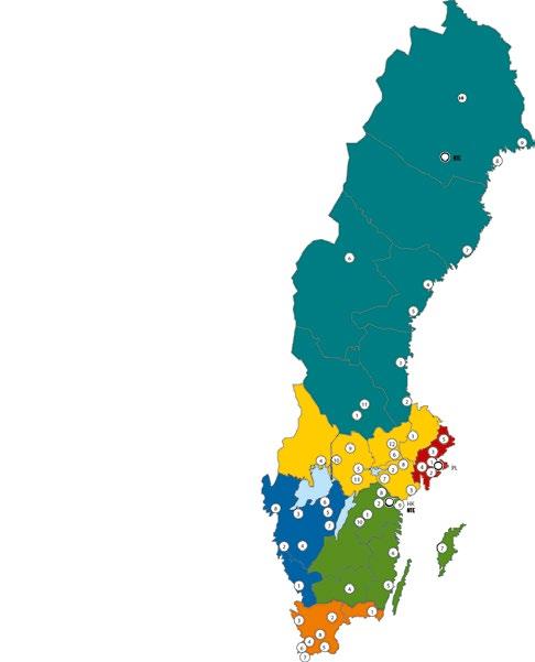 1. INLEDNING FIGUR 2. Kriminalvårdens regionsindelning och verksamhetsställen 2016. Region Nord Härnösand Frivård 1. Frivården Borlänge 2. Frivården Gävle 3. Frivården Hudiksvall 4.