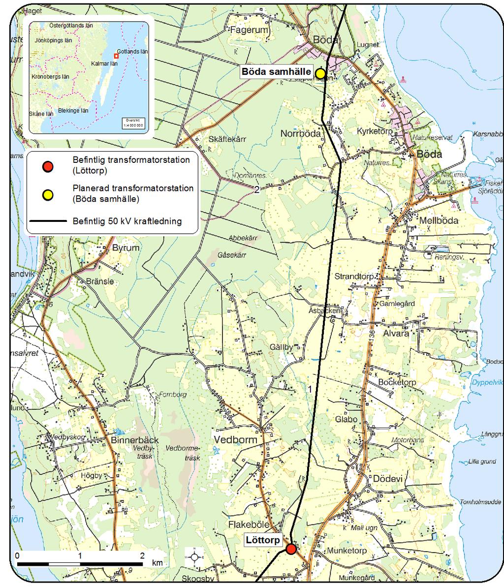 Figur 1. Karta över området mellan Löttorp och Böda på norra Öland.