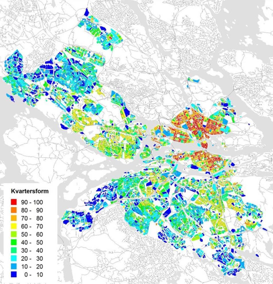 trädgårdsstaden. figur 2.3 visar värdet på indexet för de delar av Stockholm som Evidens och Spacescape studerade. Figur 2.