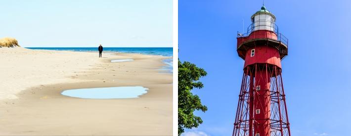 Ni upplever att ni går alldeles rakt längs vattenbrynet, men plötsligt har ni passerat hörnet och har ingen strand bakom er! Sandhammarens fyr får ni inte missa när ni är där.