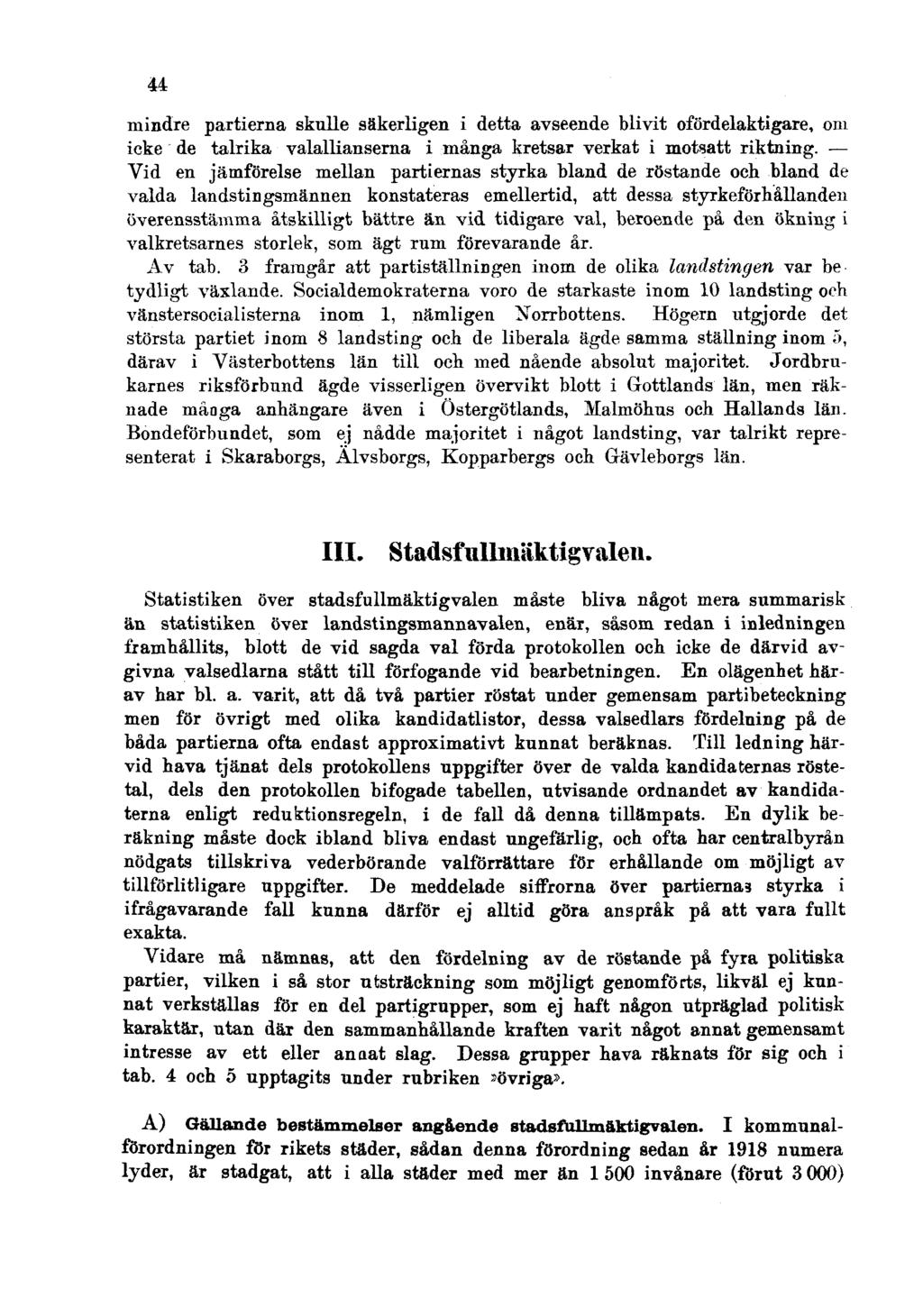 44 mindre partierna skulle säkerligen i detta avseende blivit ofördelaktigare, om icke de talrika valallianserna i många kretsar verkat i motsatt riktning.