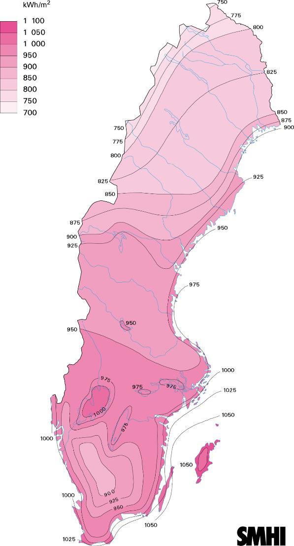 Sverige. Förutsättningarna för solelproduktion i norra Sverige är således relativt goda, speciellt ute vid kusten.