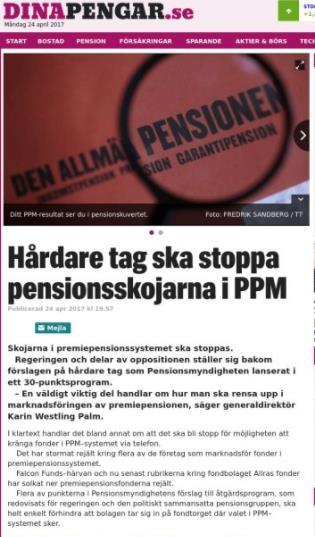 Principiell inriktning Inte fokus på att minska antalet fonder Ett parallellt regeringsuppdrag till Pensionsmyndigheten ger möjlighet att föreslå årlig avgift för att delta på fondtorget kan få