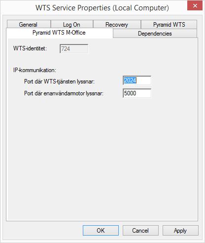 Om 64 bitars server används, är inte de nya flikarna tillgängliga i tjänstehanteraren. Dessa inställningar går att ändra och kräver omstart av WTS-tjänsten.