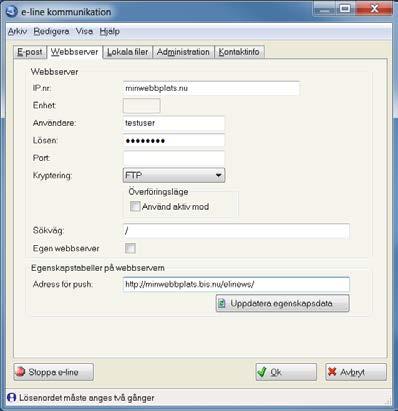Inställningar Pyramid Business Studio När e-handeln ligger hos Unikum krävs följande inställningar i rutin 791 Egenskaper e- line/kommunikation, fliken Webbserver: IP.