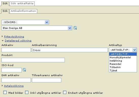 17 4.2 Sök artikel via Hinfo Om leverantör finns med i Hinfo, kan du här söka upp artikel som inte hittas i WebSesam. Klicka på Hinfo-symbolen längst ner till höger. Välj leverantör i rullist.