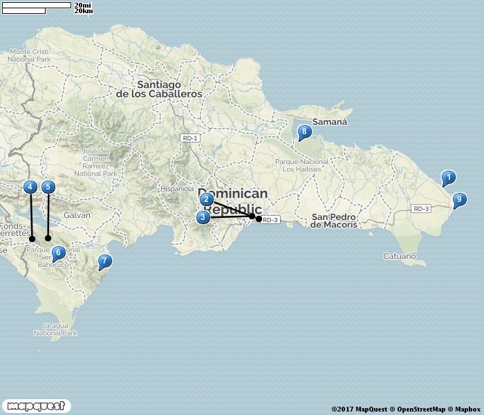 Resan i korthet Dag Orter/resplan 1 Resan startar i Punta Cana. Övernattning vid havet nära flygplatsen. 2 Skådning vid Punta Cana. Resa till Santo Domingo. Natt i Santo Domingo.