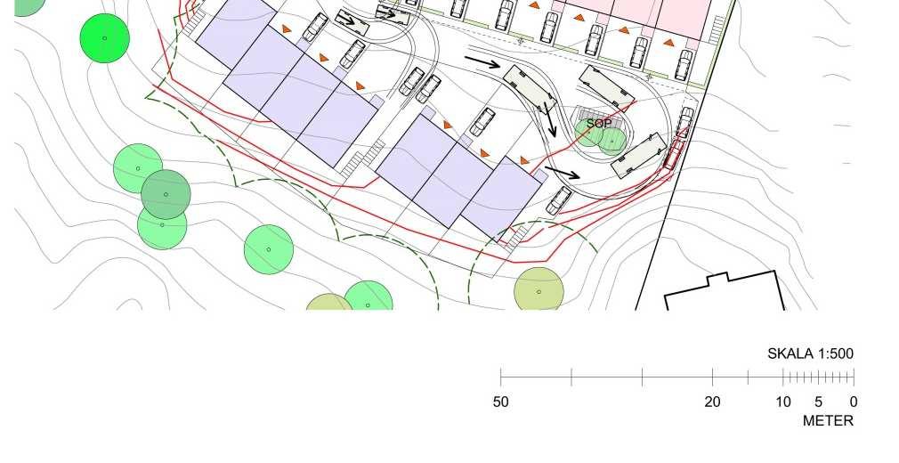 Utredningsskiss med körspår. Bild: EttElva Arkitekter.