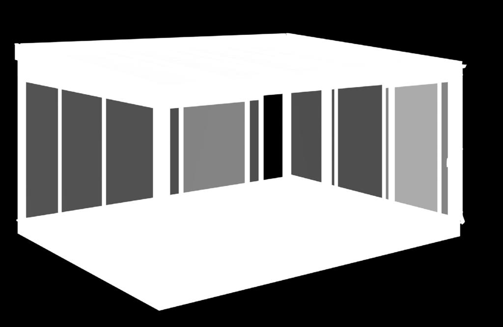 Bredd: 3 762, 3 954, 4 150, 4 430, 4 698, 5 102, 5 388, 5 676, 5 970 eller 6 390 mm. Djup: 3 440 mm eller 3 940 mm. Partihöjd: 2 000 mm. Partier: Elegance, endast rätvända skjutpartier, utan mittpost.