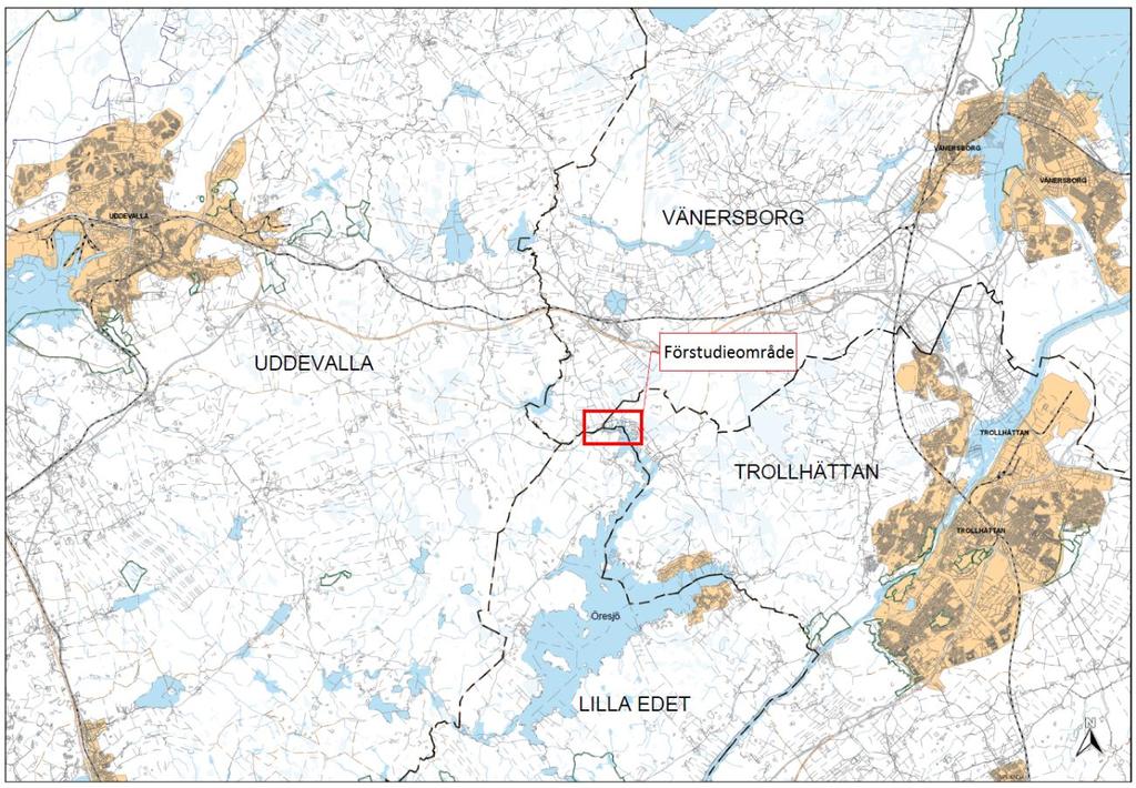 4 Befintlig elnätsstruktur i Öresjö-området På gränsen mellan Bohuslän och Västra Götaland där kommunerna Lilla Edet, Trollhättan och Vänersborg möts ligger sjön Öresjö.