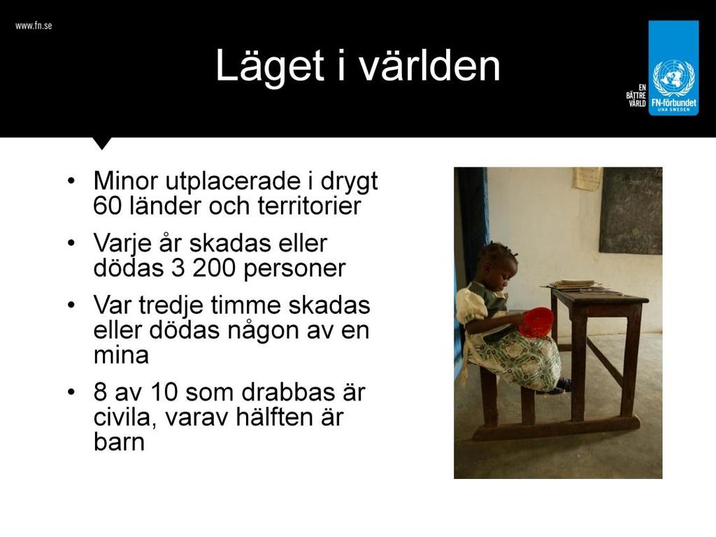 Idag beräknas det att miljontals minor är utplacerade i drygt 60 länder och territorier. Anledning till att det finns så många är för att minor inte förstörs, utan förblir aktiva i 75 år eller mer.