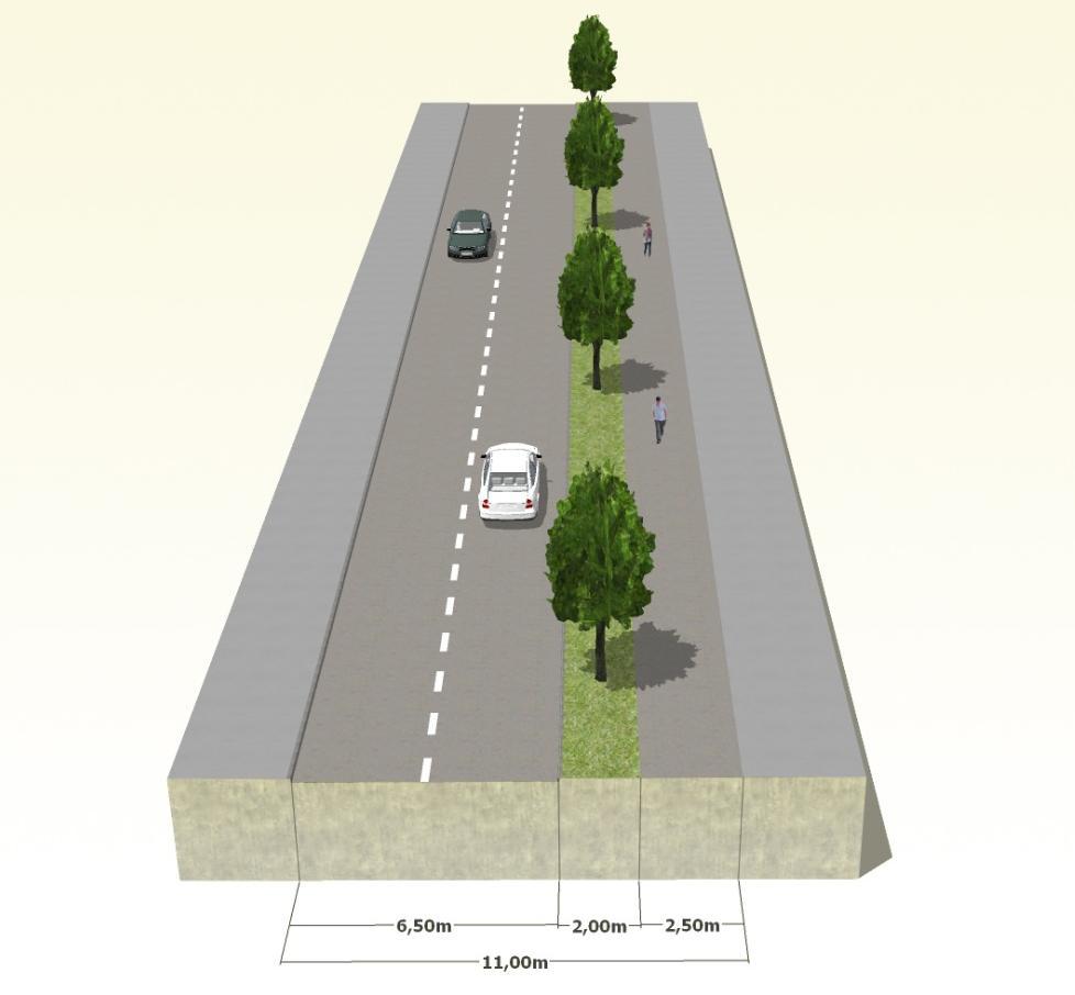 Bild 1 Föreslagen vägsektion 6. Kostnad En översiktlig kostnad för gatan har gjorts. Preliminärt uppgår kostnaden till 28 500 000 kr (se bilaga för detaljering).