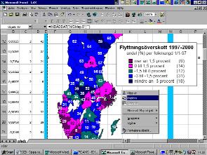 Fortsätt tills alla LA-regioner blivit numrerade. Flyttningsöverskott per LA-region 1997 2000 Kopiera färdig karta 29. Bilden visar en färdig karta med numrerade LA-regioner.