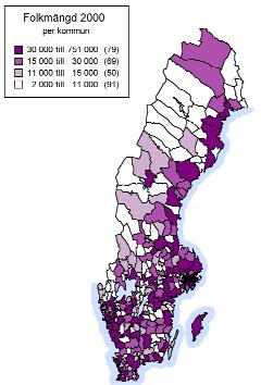 Figur 1.3 Folkmängd 2000 per kommun Folkmängd per kommun Elva kommuner hade en folkmängd över 100 000 invånare under år 2000.