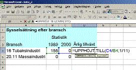 Potensberäkning tobaksindustrin Potens och naturliga logaritmen i Excel 5.