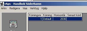 Skapa ett huvudalternativ 82. Rubrikraden med körningsnummer har fått innehållet Körningsnummer 1, Körning default och Horisontår 2030, dvs.