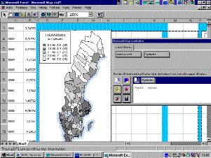 Markera kolumnrubriker och värden för kolumnerna D och E. Gå in under Standarddiagram och välj Geografiska data och Lokala arbetsmarknadsregioner. Detta startar diagramverktyget. 27.