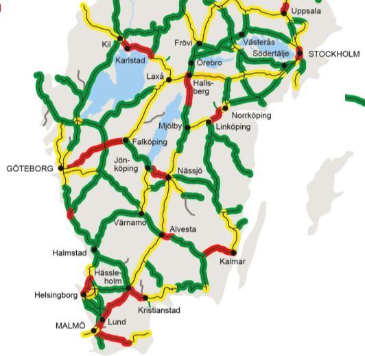 BILAGA 1, KARTOR AVSEENDE KAPACITETSUTNYTTJANDE Nedan redovisas tre kartor från Trafikverket avseende kapacitetutnyttjandet längs bland annat