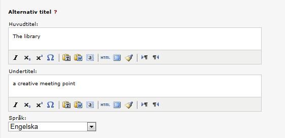 Titel: Ange Titel, eventuell Undertitel och Språk.