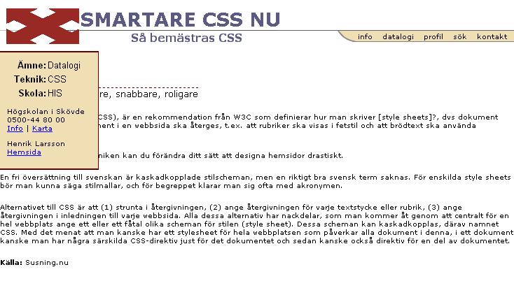 Fig. 5.4 Problem med överlappning Som syns i figur 5.4 överlappar informationsboxen recensionstexten vilket inte kan tillåtas. I nästa rubrik kommer detta problem att behandlas. 5.3.