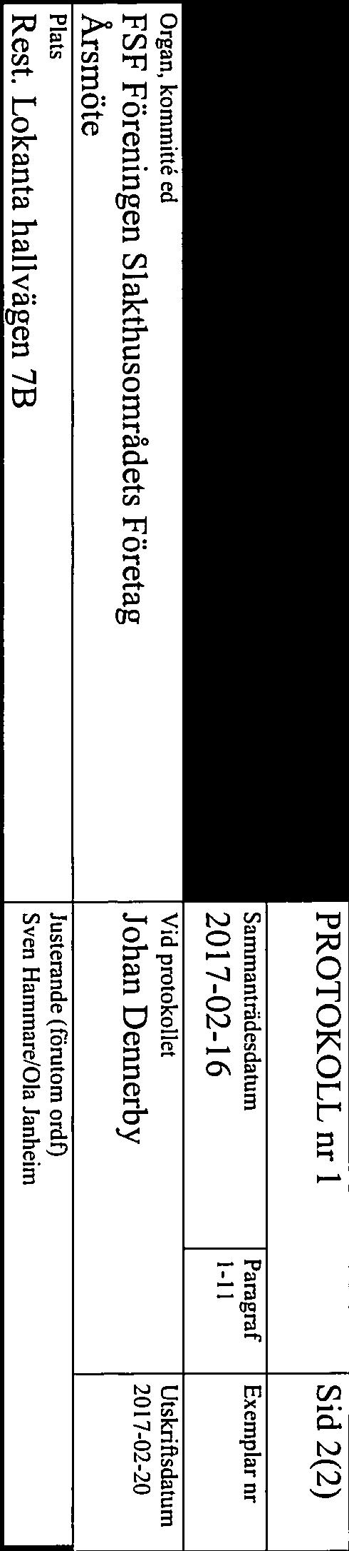 PROTOKOLL nr 1 Sid 2(2) Sammanträdesdatum 2017-02-16 Paragraf 1 Il Exemplar nr Organ, kommitté ed Vid protokollet