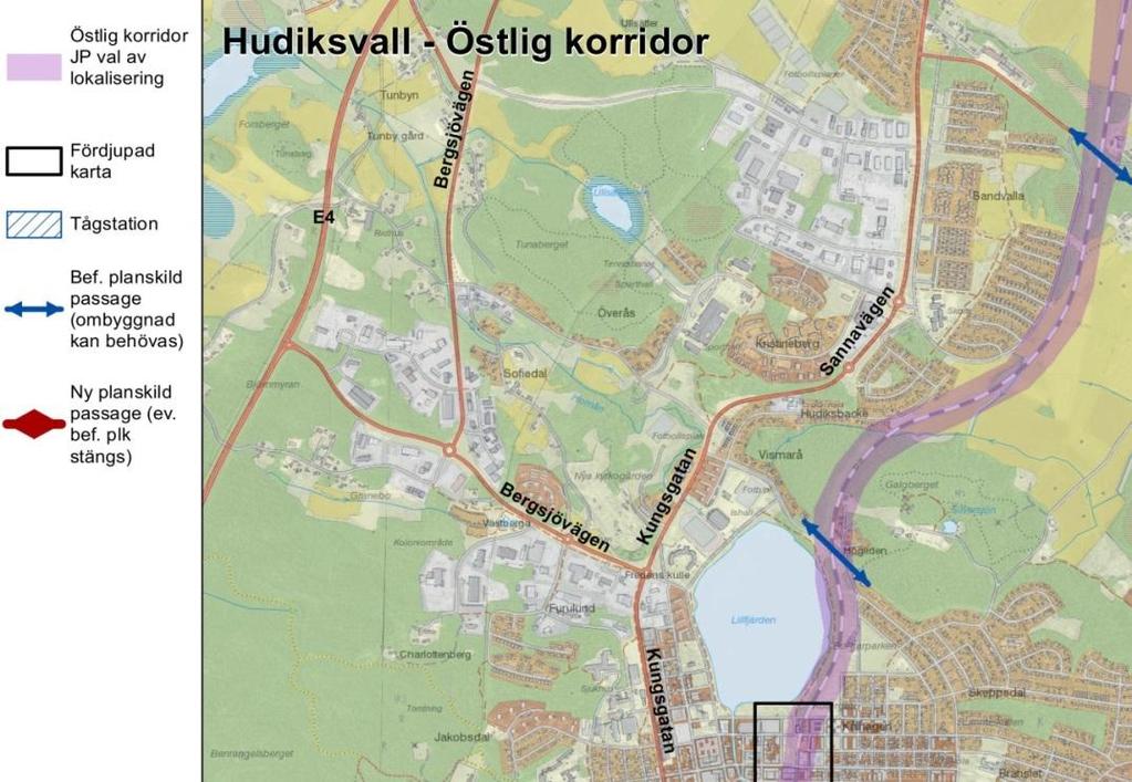 Östlig korridor - Hudiksvall Befintliga vägövergångar