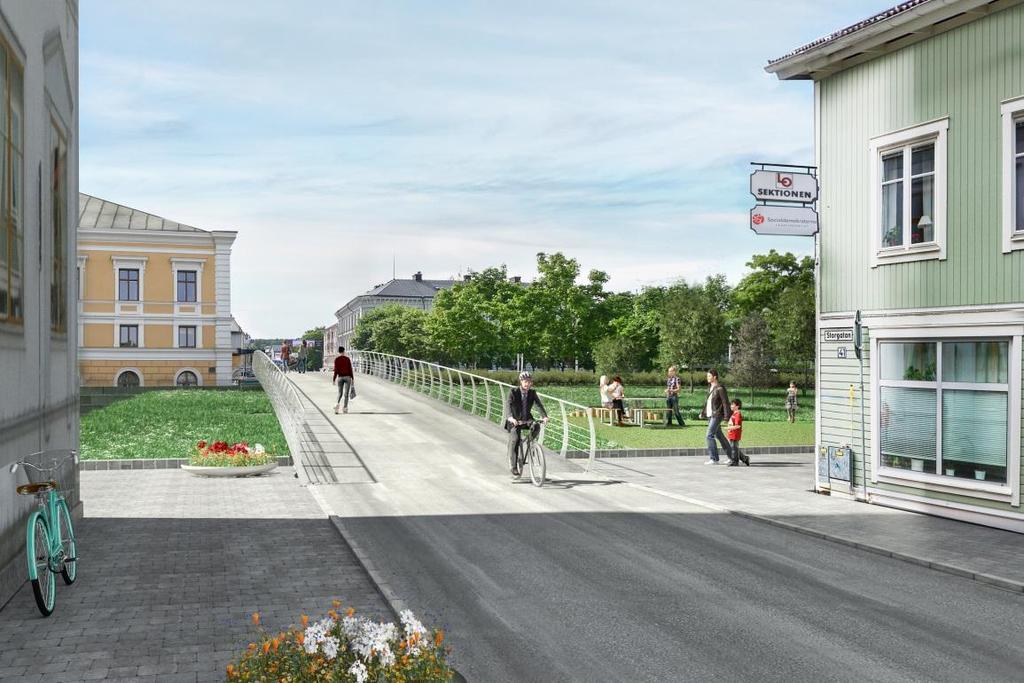 Östlig korridor - Hudiksvall Nedan: Möjlig överdäckning av spåren utan ny bebyggelse vid Storgatan och ny gång- och cykelpassage.