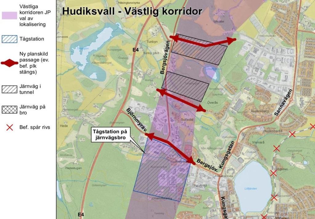 Västlig korridor - Hudiksvall Söder om Söderrå samt väster om Håstaängen föreslås