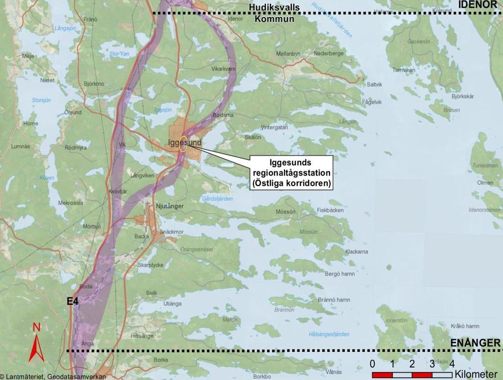 Hudiksvall Västlig korridor förbi Iggesund och Östlig korridor genom Hudiksvall o Station utgår i Iggesund o