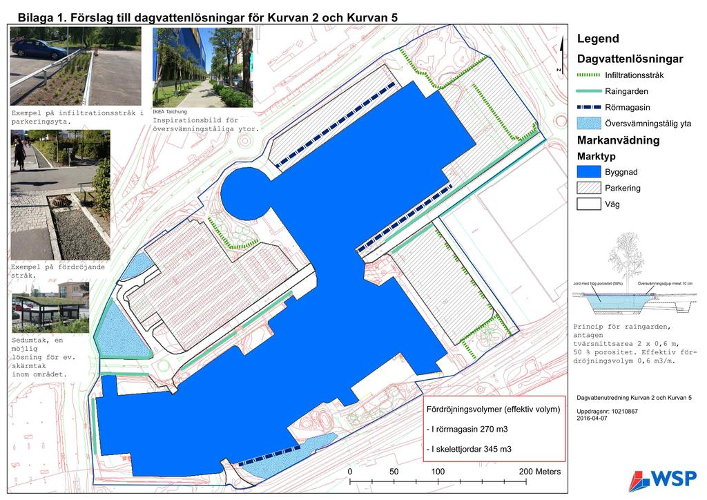 Bilaga 7 Förslag till dagvattenlösningar Kurvan 2 och Kurvan 5 2016-05-16 ar förför Kurvan 2 och Kurvan 5 Legend Dagvattenlösningar 1111111111 Infiltrationsstråk - - - Raingarden 1 1 Rörmagasin 1::.