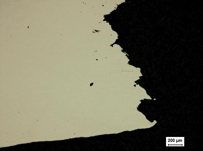 LOM 500x Figure 40 High cavity density in the weld metal from the specimen