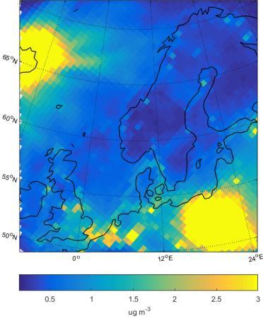 SO 2 (µg m -3 ) Rapport C 234 Påverkan på atmosfäriskt nedfall och luftkvaliten i Sverige av SO2-emissioner från 2 1.8 1.6 1.4 1.2 1 0.8 0.6 0.4 0.2 0 Scenario 1 Scenario 2 Mätningar Figur 10.