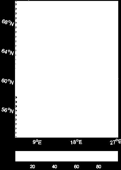 I likhet med jämförelsen i Figur 17, framgår det även här att modellen underskattar våtdepositionen i jämförelse med mätningarna inom Krondroppsnätet.