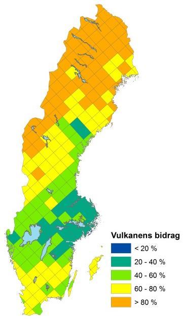 Vi har inte gjort någon jämförelse med totaldepositionen av svavel från EMEP modellen. Detta beror på stora osäkerheter i modellen med avseende på torrdepositionsandelen.