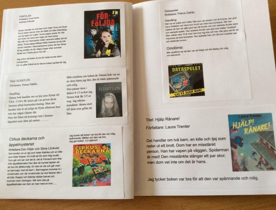 Individuell läsning med bokuppgifter i läsdagboken: längre läspass för ökat läsintresse och träning i högläsning.