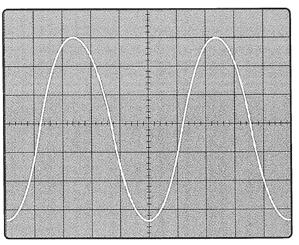 6 Bilden visar oscilloskopbilden för en växelspänning. Oscilloskopet är inställt på 2 V per ruta i vertikalled och 5 ms per ruta i horisontalled.