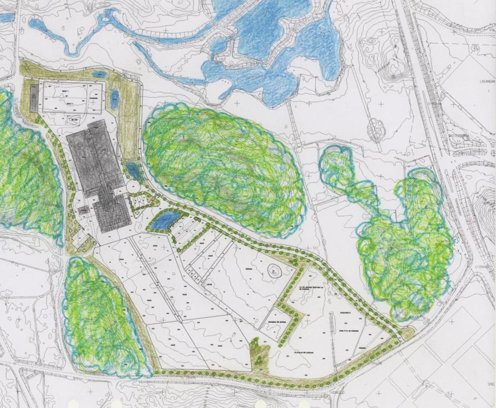 Detaljplan i Tinnerö eklandskap för del av SMEDSTAD 1:4 I anslutning till byggnaderna anläggs rasthagar, ridbanor, tävlingsbana, platser för gödsel- och sopcontainer, en eventuell värmeanläggning,