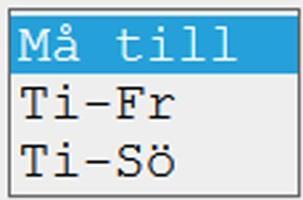 Välj Tidprogram och tryck OK. 3. Aktuellt värde på värmekretsen visas här. 4. Välj Måndag och tryck OK. OBS! Tid-1 är alltid satt till 00:00. Den kan inte ändras. 5.