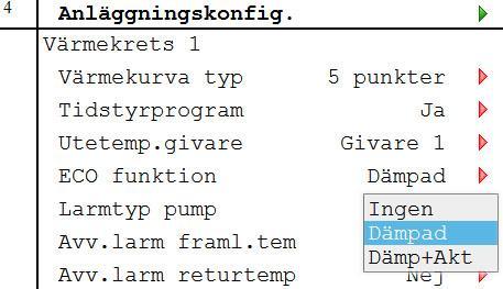 7.5.1 Ställa in Värmegräns(ECO) För att ställa in Värmegräns (ECO) krävs inloggning på Servicenivå. 1. Tryck på Info för att komma till Huvudmeny. 2.