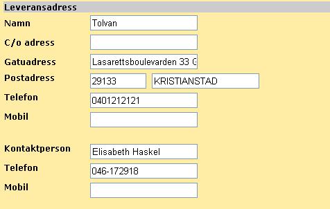 Skall leverans ske hem till mottagaren måste leveransadress och telefonnummer kontrolleras / redigeras!